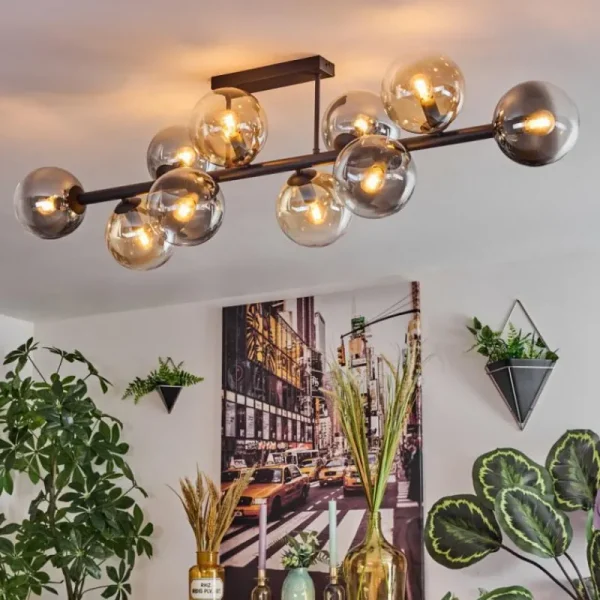hofstein Gastor Plafonnier, Boule lumineuse Ambre, Clair, Fumé, 10 lumières* Lampes Modernes
