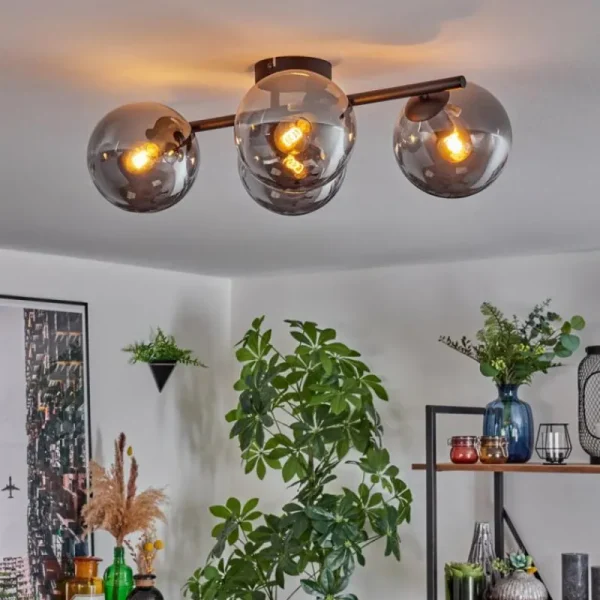 hofstein Gastor Plafonnier, Boule lumineuse Chrome, Fumé, 4 lumières* Lampes Modernes