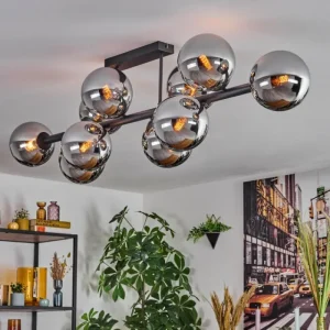 hofstein Gastor Plafonnier, Boule lumineuse Chrome, Fumé, 10 lumières* Lampes Modernes