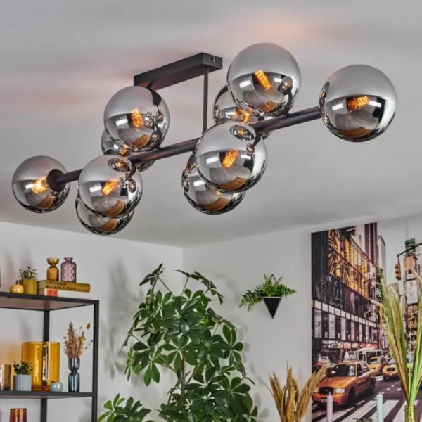 hofstein Gastor Plafonnier, Boule lumineuse Chrome, Fumé, 10 lumières* Lampes Modernes