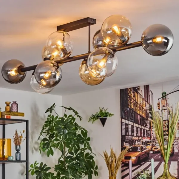 hofstein Gastor Plafonnier, Boule lumineuse Ambre, Clair, Fumé, 10 lumières* Lampes Modernes