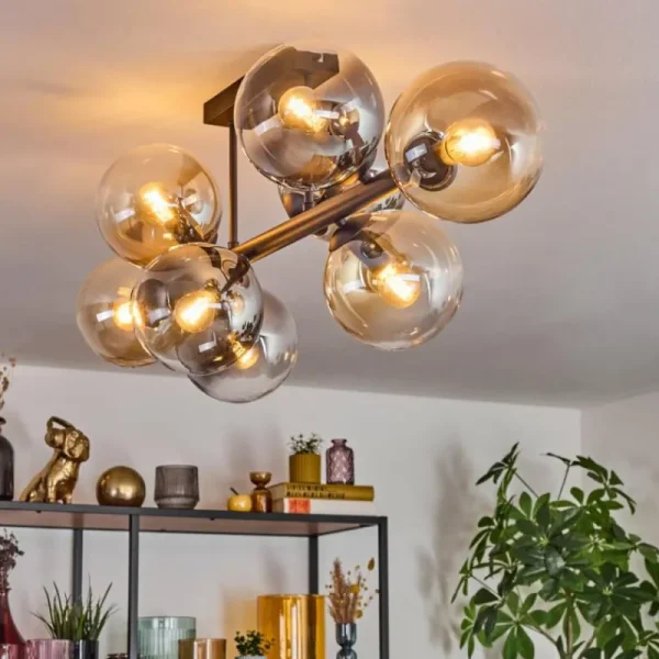 hofstein Gastor Plafonnier, Boule lumineuse Ambre, Clair, Fumé, 8 lumières* Lampes Modernes