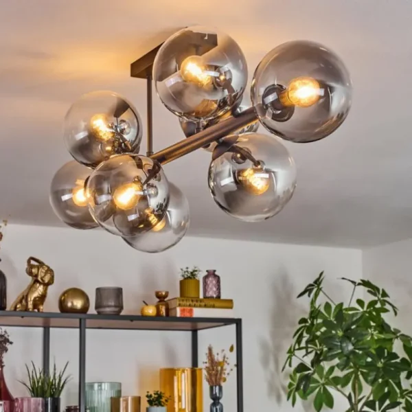 hofstein Gastor Plafonnier, Boule lumineuse Clair, Fumé, 8 lumières* Lampes Modernes