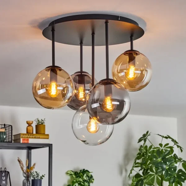 hofstein Gastor Plafonnier, Boule lumineuse 45 cm Ambre, Clair, Fumé, 5 lumières* Lampes Modernes