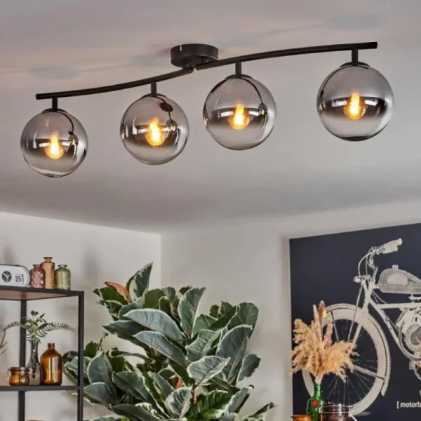 hofstein Gastor Plafonnier, Boule lumineuse Chrome, Clair, Fumé, 4 lumières* Lampes Modernes