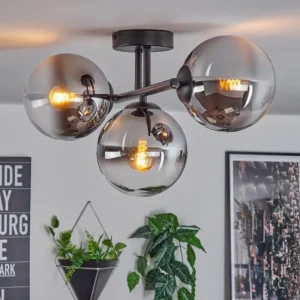 hofstein Gastor Plafonnier, Boule lumineuse Chrome, Clair, Fumé, 3 lumières* Lampes Modernes