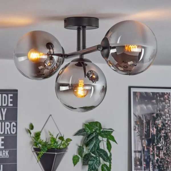 hofstein Gastor Plafonnier, Boule lumineuse Chrome, Clair, Fumé, 3 lumières* Lampes Modernes