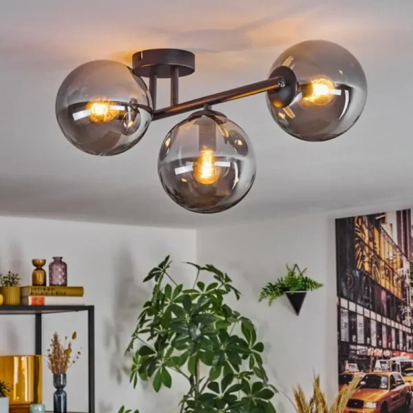 hofstein Gastor Plafonnier, Boule lumineuse Fumé, 3 lumières* Lampes Modernes