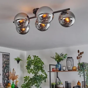 hofstein Gastor Plafonnier, Boule lumineuse Chrome, Fumé, 5 lumières* Lampes Modernes