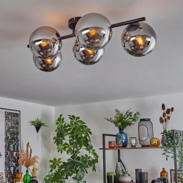 hofstein Gastor Plafonnier, Boule lumineuse Chrome, Fumé, 5 lumières* Lampes Modernes