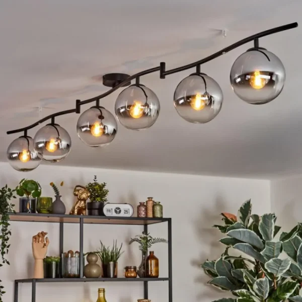 hofstein Gastor Plafonnier, Boule lumineuse Chrome, Clair, Fumé, 6 lumières* Lampes Modernes
