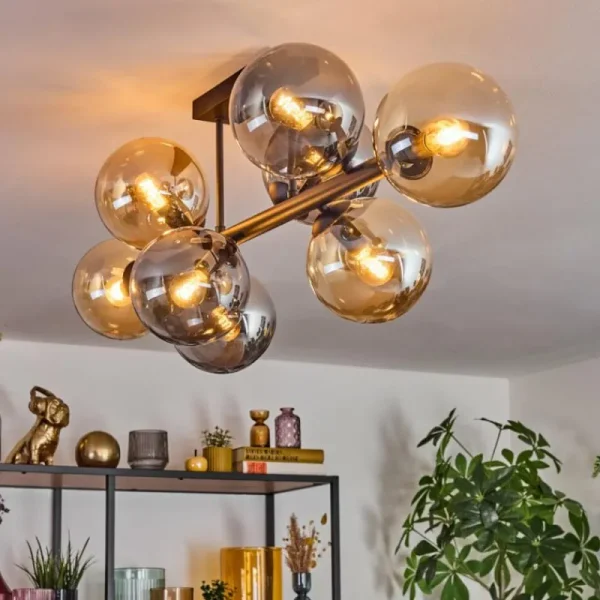 hofstein Gastor Plafonnier, Boule lumineuse Ambre, Fumé, 8 lumières* Lampes Modernes