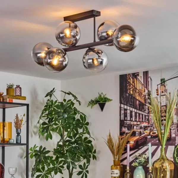 hofstein Gastor Plafonnier, Boule lumineuse Chrome, Clair, Fumé, 6 lumières* Lampes Modernes