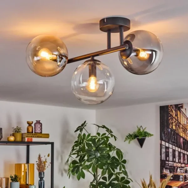 hofstein Gastor Plafonnier, Boule lumineuse Ambre, Clair, Fumé, 3 lumières* Lampes Modernes