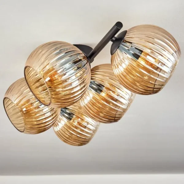hofstein Gastor Plafonnier, Boule lumineuse Ambre, 5 lumières* Lampes Modernes