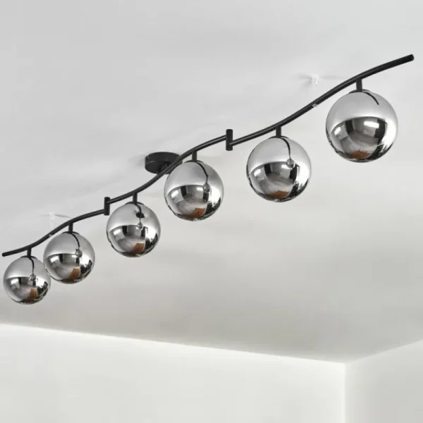 hofstein Gastor Plafonnier, Boule lumineuse Chrome, Fumé, 6 lumières* Lampes Modernes