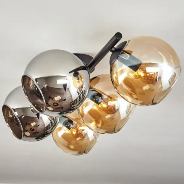hofstein Gastor Plafonnier, Boule lumineuse Ambre, Chrome, Fumé, 5 lumières* Lampes Modernes