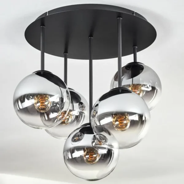hofstein Gastor Plafonnier, Boule lumineuse 45 cm Chrome, Clair, Fumé, 5 lumières* Lampes Modernes