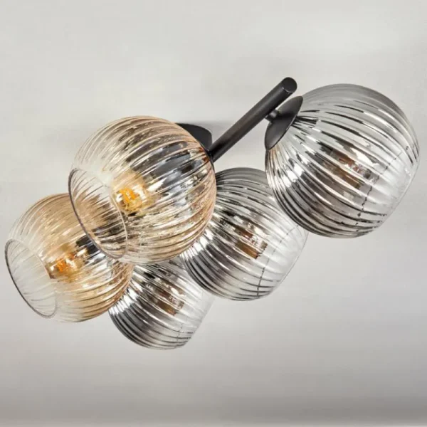 hofstein Gastor Plafonnier, Boule lumineuse Ambre, Clair, Fumé, 5 lumières* Lampes Modernes