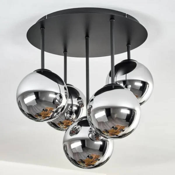 hofstein Gastor Plafonnier, Boule lumineuse 45 cm Chrome, Fumé, 5 lumières* Lampes Modernes