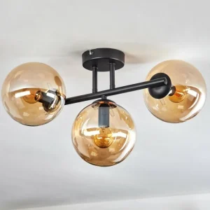 hofstein Gastor Plafonnier, Boule lumineuse Ambre, 3 lumières* Lampes En Verre