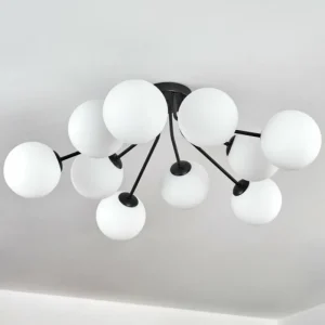 hofstein Gastor Plafonnier, Boule lumineuse 83 cm Blanc, 10 lumières* Lampes En Verre