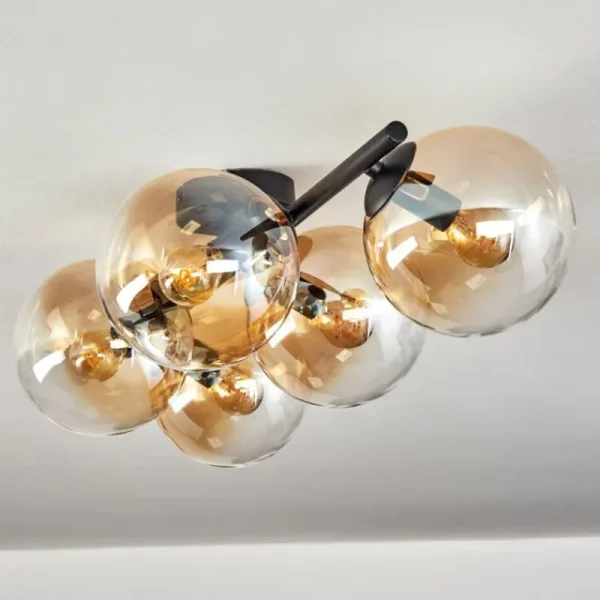 hofstein Gastor Plafonnier, Boule lumineuse Ambre, Clair, 5 lumières* Lampes En Verre