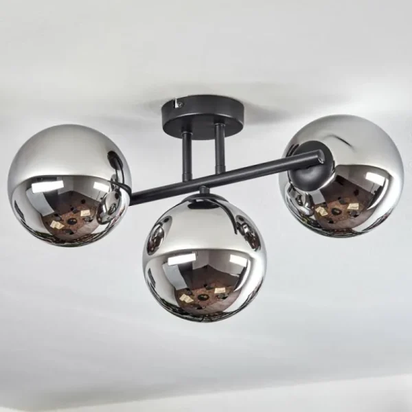 hofstein Gastor Plafonnier, Boule lumineuse Chrome, Fumé, 3 lumières* Lampes Modernes