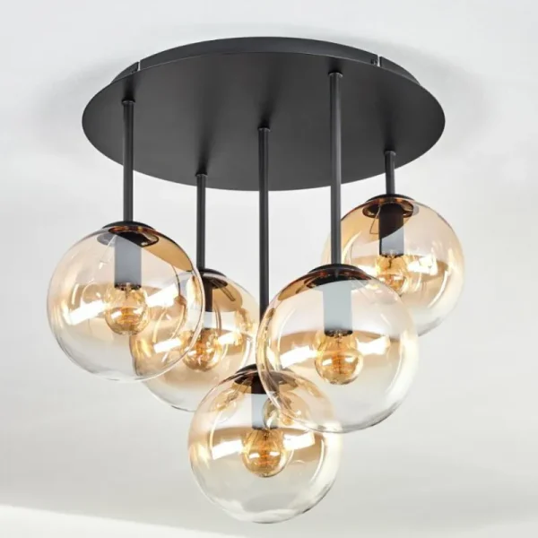 hofstein Gastor Plafonnier, Boule lumineuse 45 cm Ambre, Clair, 5 lumières* Lampes En Verre