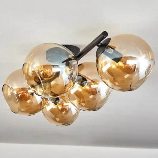 hofstein Gastor Plafonnier, Boule lumineuse Ambre, 5 lumières* Lampes En Verre