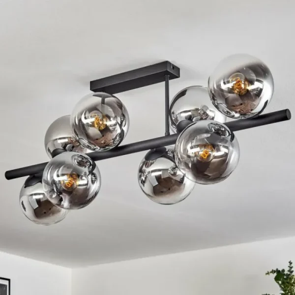 hofstein Gastor Plafonnier, Boule lumineuse Chrome, Clair, Fumé, 8 lumières* Lampes Modernes