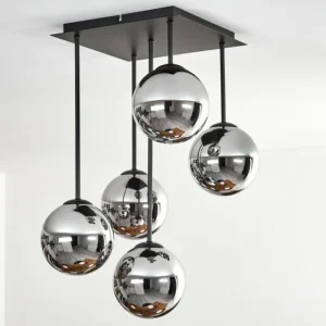 hofstein Gastor Plafonnier, Boule lumineuse Chrome, Fumé, 5 lumières* Lampes Modernes