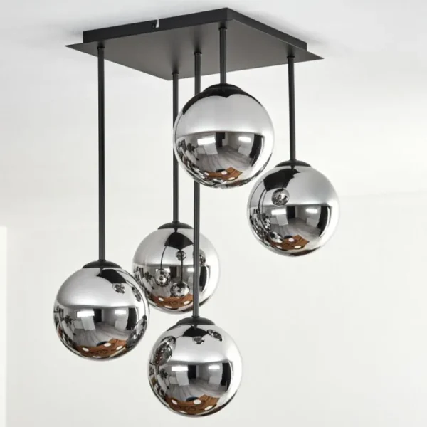 hofstein Gastor Plafonnier, Boule lumineuse Chrome, Fumé, 5 lumières* Lampes Modernes