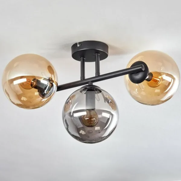 hofstein Gastor Plafonnier, Boule lumineuse Ambre, Fumé, 3 lumières* Lampes Modernes