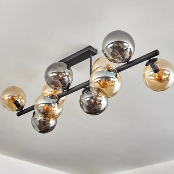 hofstein Gastor Plafonnier, Boule lumineuse Ambre, Fumé, 10 lumières* Lampes Modernes