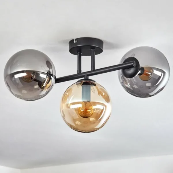 hofstein Gastor Plafonnier, Boule lumineuse Ambre, Fumé, 3 lumières* Lampes Modernes