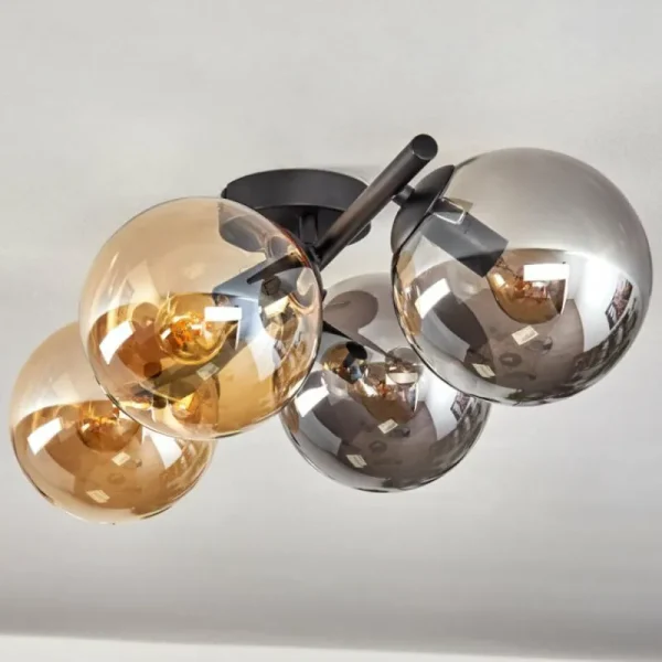 hofstein Gastor Plafonnier, Boule lumineuse Ambre, Fumé, 4 lumières* Lampes Modernes