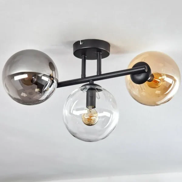hofstein Gastor Plafonnier, Boule lumineuse Ambre, Clair, Fumé, 3 lumières* Lampes Modernes