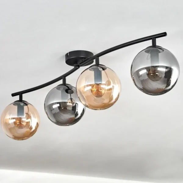 hofstein Gastor Plafonnier, Boule lumineuse Ambre, Fumé, 4 lumières* Lampes Modernes