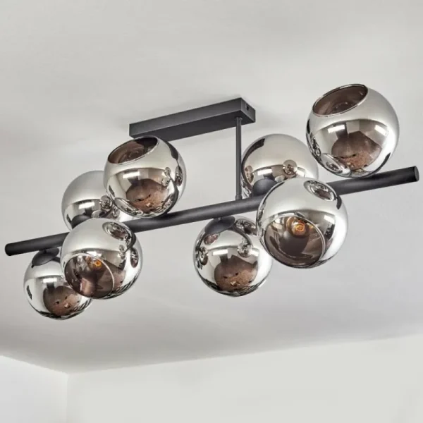 hofstein Gastor Plafonnier, Boule lumineuse Chrome, Fumé, 8 lumières* Lampes Modernes