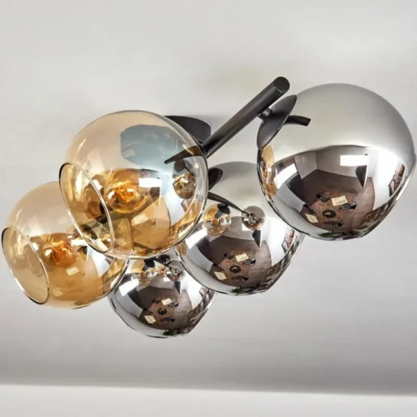 hofstein Gastor Plafonnier, Boule lumineuse Ambre, Chrome, Fumé, 5 lumières* Lampes Modernes