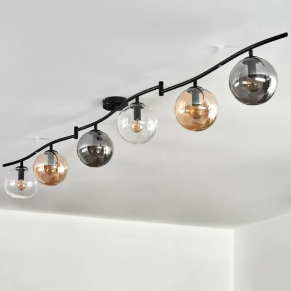 hofstein Gastor Plafonnier, Boule lumineuse Ambre, Clair, Fumé, 6 lumières* Lampes Modernes
