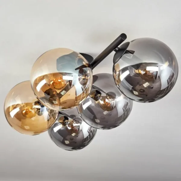 hofstein Gastor Plafonnier, Boule lumineuse Ambre, Fumé, 5 lumières* Lampes Modernes