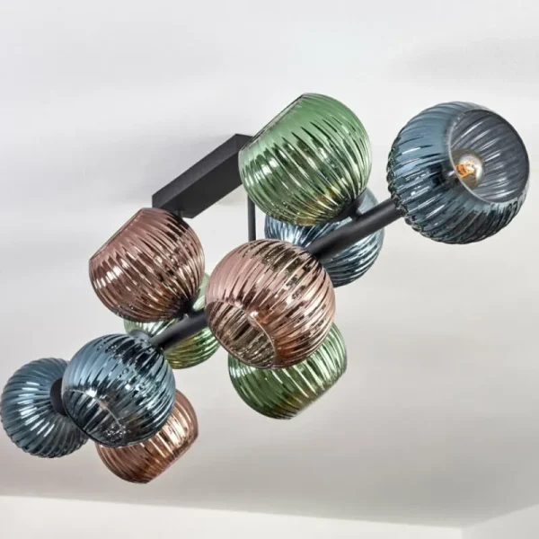 hofstein Gastor Plafonnier, Boule lumineuse Bleu, Vert, Cuivré, 10 lumières* Lampes Modernes