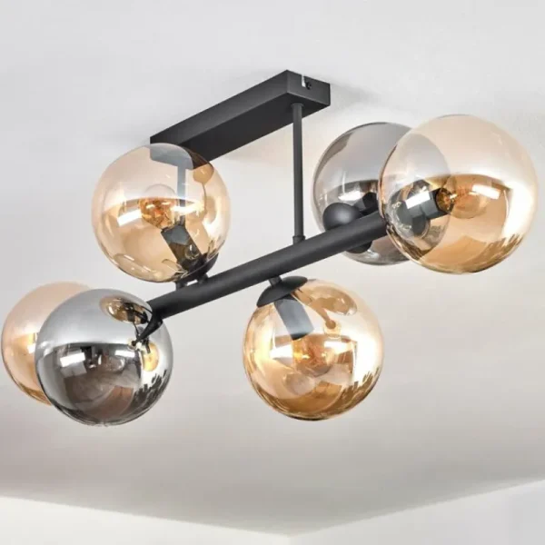 hofstein Gastor Plafonnier, Boule lumineuse Ambre, Fumé, 6 lumières* Lampes Modernes