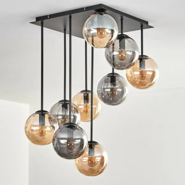 hofstein Gastor Plafonnier, Boule lumineuse Ambre, Fumé, 9 lumières* Lampes Modernes