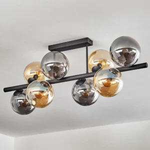 hofstein Gastor Plafonnier, Boule lumineuse Ambre, Fumé, 8 lumières* Lampes Modernes