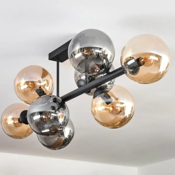 hofstein Gastor Plafonnier, Boule lumineuse Ambre, Fumé, 8 lumières* Lampes Modernes