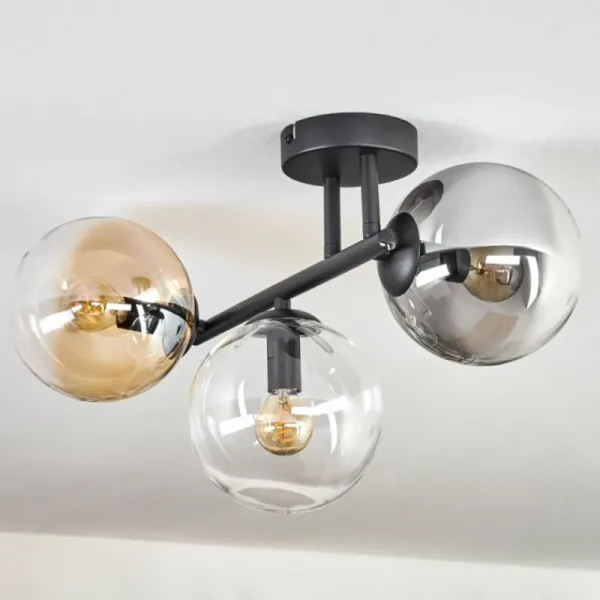 hofstein Gastor Plafonnier, Boule lumineuse Ambre, Clair, Fumé, 3 lumières* Lampes Modernes