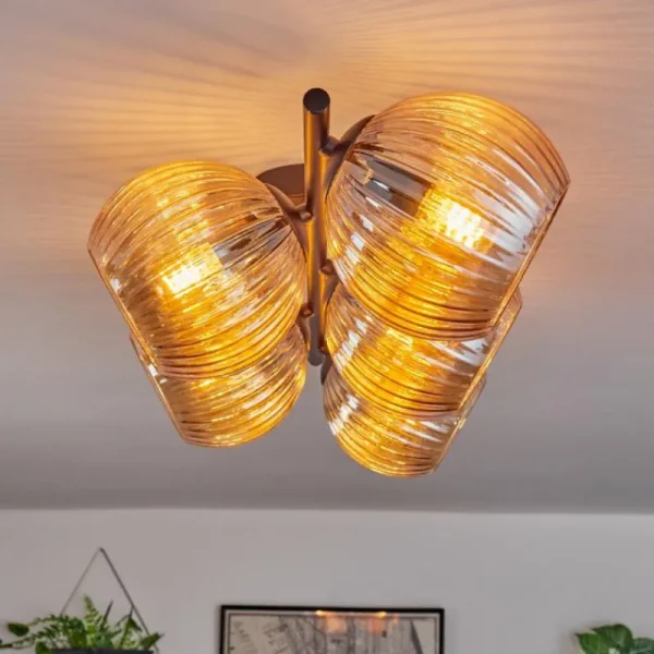 hofstein Gastor Plafonnier, Boule lumineuse Ambre, 5 lumières* Lampes Modernes